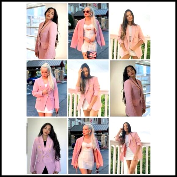 Tweed Blazer Double Breasted Slim Fit Long Sleeve Work Office Casual - Picture 5 of 7